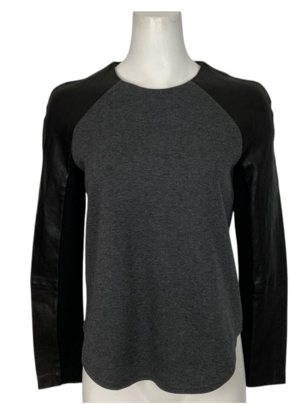 Markus Lupfer Shirt Top S Gray Black Colorblock Long Sleeve Lambskin Trim